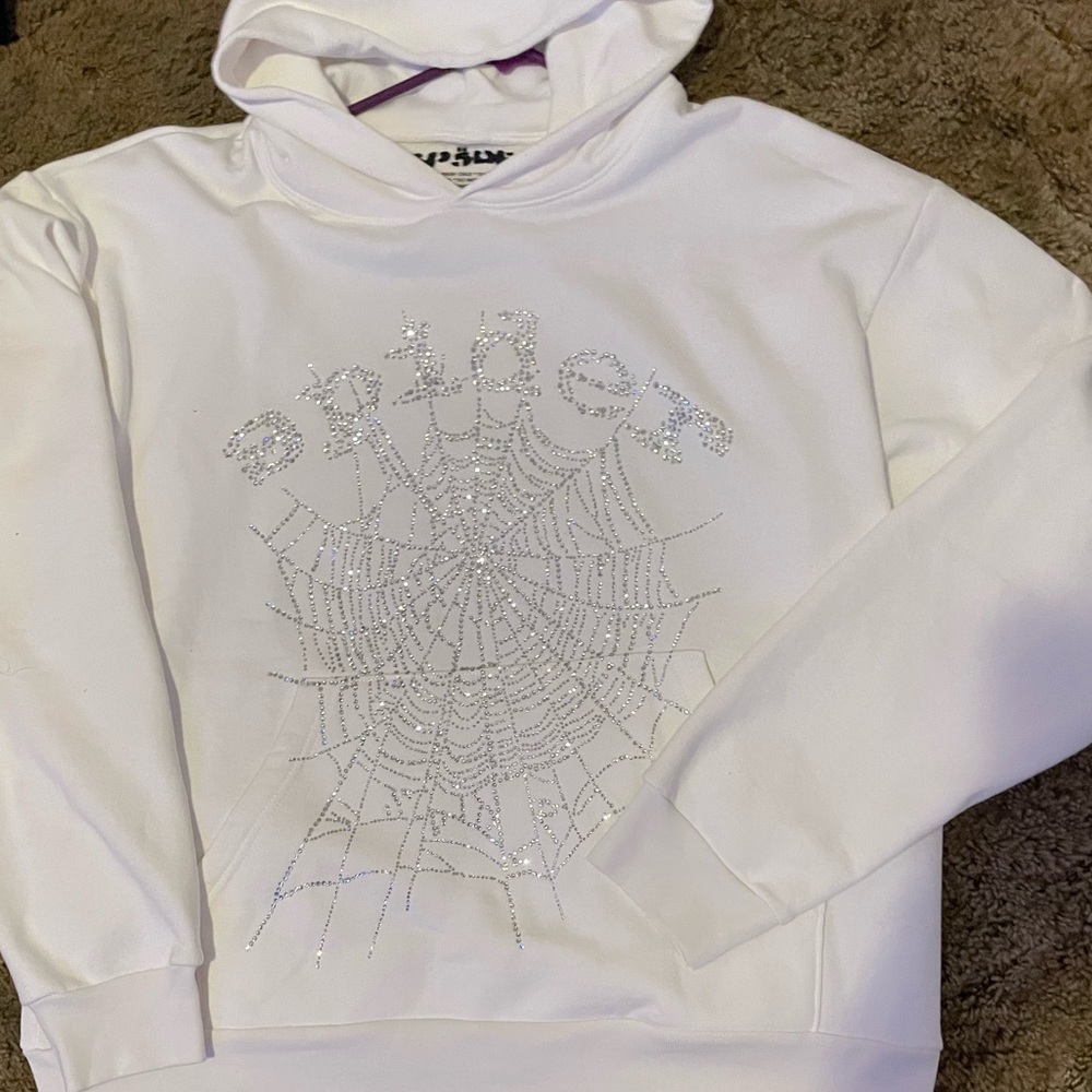 Og white blinged out sp5der hoodie